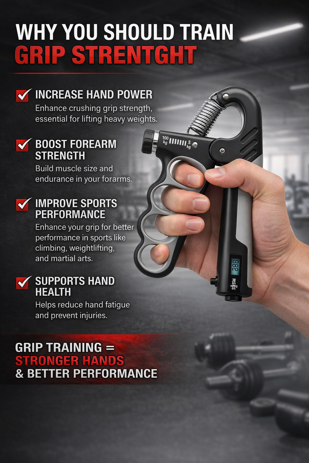 Adjustable Hand Grip with Digital Counter (5–100 kg)